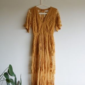 Boho Lace Dress in Mustard Yellow